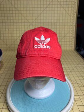 Adidas Red Adjustable Strap Dad Hat With White Logo Embroidery - Casual & Comfor